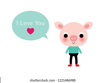 cute pig valentine greeting card vector