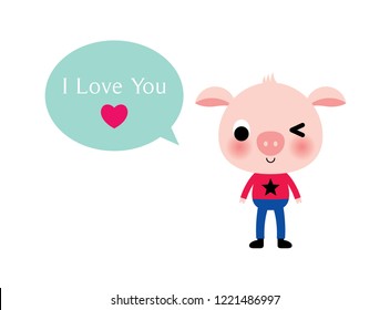 cute pig valentine greeting card vector