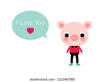 cute pig valentine greeting card vector