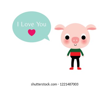 cute pig valentine greeting card vector