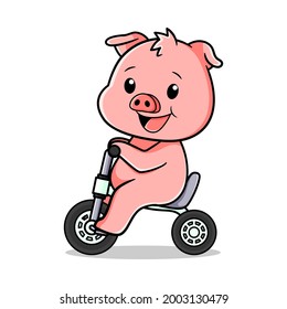 cute pig vector design riding a bicycle