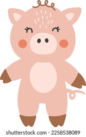 Cute pig vector, Farm animal isolated vector, Cute Animal pig, Farm Clipart, Portrait animal vector, Baby animal element