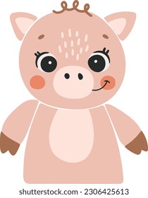 Cute pig vector, Farm animal isolated vector, Cute Animal pig, Farm Clipart, Portrait animal vector, Baby animal element
