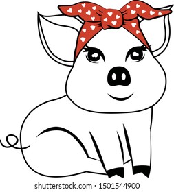 Cute pig vector file. Pin up girl power. Farm animal print for t shirt, mug.