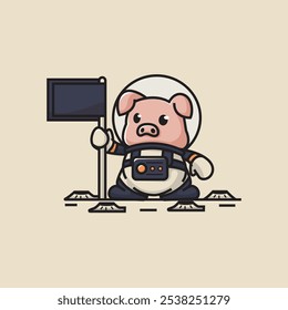 Icono de Vector de cerdo lindo Ilustración Animal Naturaleza Flat Cartoon Style