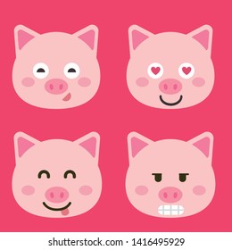 Cute pig vector illustration. Funny animals collection. - Vector