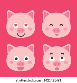 Cute pig vector illustration. Funny animals collection. - Vector