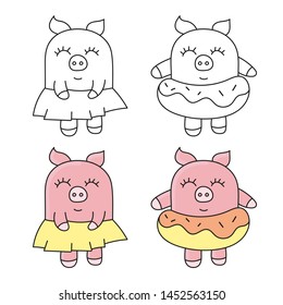 Cute pig vector illustration. Funny animals collection. - Vector