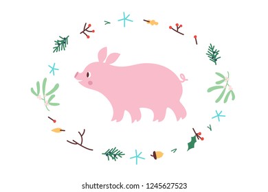 Cute Pig. Vector illustrtion. Minimalistic design, children s picture. Print for clothes, dishes etc