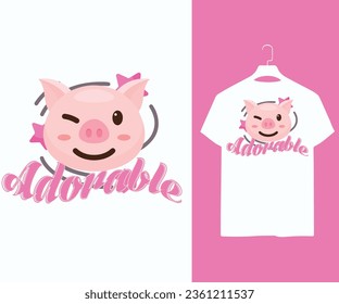 Cute Pig Vector Isolated Pattern for T-Shirt Print, Background, Art. Cute Cartoon t shirt design cute pig cow costume for sticker