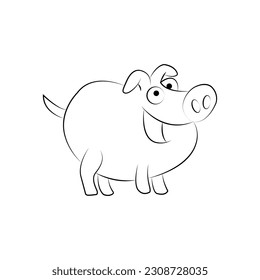 Cute pig vector line art illustration.