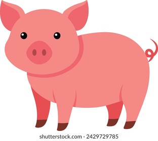 Cute pig vector with pink skin on white background