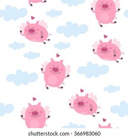 Cute  Pig Vector Seamless Print