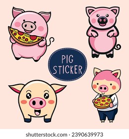 cute pig vector set, cute pig stickers