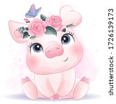Cute pig with watercolor effect