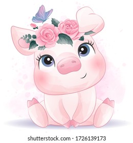 Cute pig with watercolor effect