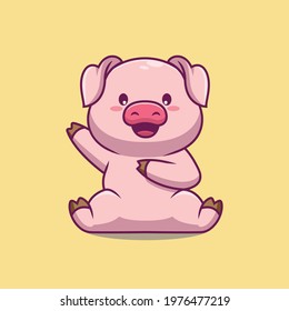 Cute pig waving hand cartoon illustration The Concept of Isolated Technology. Flat Cartoon Style Suitable for Landing Web Pages, Banners, Flyers, Stickers, Cards