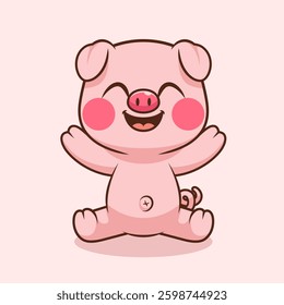 Cute Pig Waving Hand Cartoon Vector Icon Illustration. Animal Nature Icon Concept Isolated Premium Vector. Flat Cartoon Style