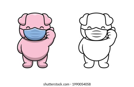 Cute pig wearing mask cartoon coloring pages for kids