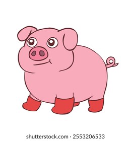 Cute Pig Wearing Red Boots Cartoon