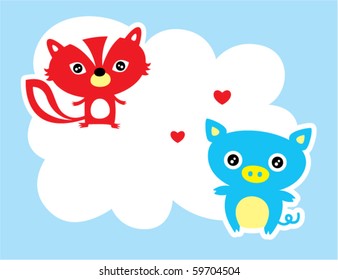 cute pig and weasel love