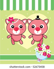 cute pig wedding greeting tag