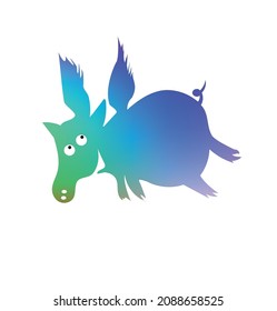 Cute pig with wings. Funny cartoon character. Vector illustration.