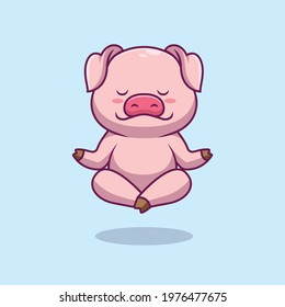 Cute pig yoga cartoon illustration The Concept of Isolated Technology. Flat Cartoon Style Suitable for Landing Web Pages, Banners, Flyers, Stickers, Cards