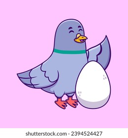 Cute Pigeon Bird With Egg Cartoon Vector Icons Illustration. Flat Cartoon Concept. Suitable for any creative project.