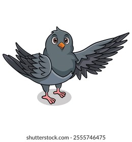 Cute pigeon cartoon waving wings