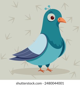 Cute Pigeon character. Vector flat cartoon character illustration icon. Pigeon, dove concept. Cartoon urban gray blue dove in flat design style.  Illustration of bird animal, dove with wings