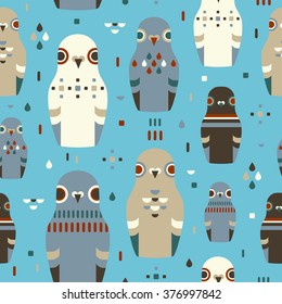 cute pigeon russian dolls seamless geometric pattern vector illustration
