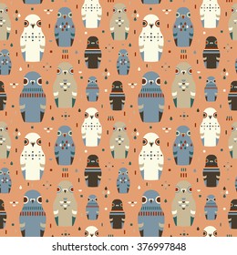 cute pigeon russian dolls seamless geometric pattern vector illustration
