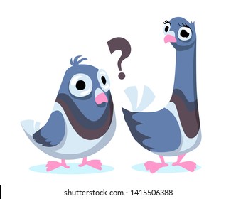 Cirujanas ricas. Dos palomas rocosas aisladas sobre fondo blanco. Palomas azules en movimiento. Imagen simplificada del grupo de aves grises. Ilustración plana vectorial.