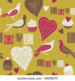 cute pigeons. valentine seamless background