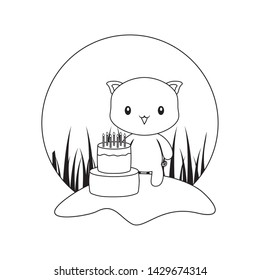 cute piggy animal with cake of birthday