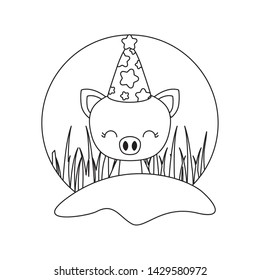 cute piggy animal with hat party