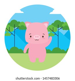 cute piggy animal landscape natural vector illustration