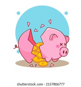 Cute piggy bank broken cartoon illustration