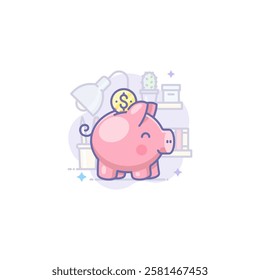 Cute piggy bank with a coin illustration Vector