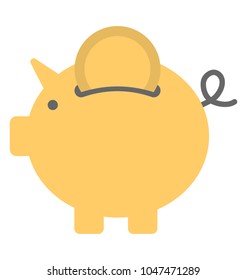 
A cute piggy bank with dropping dollar coin concept of savings 
