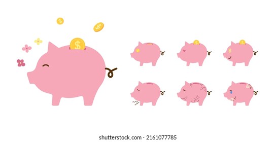 Cute Piggy bank emoji cartoon vector. Financial freedom, finance market, save money, deposit, collect.