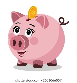 Cute Piggy Bank with Falling 3D Gold Coins – Money Savings Vector Illustration Concept for Finance, Banking, Investment, Wealth and Money Management Design