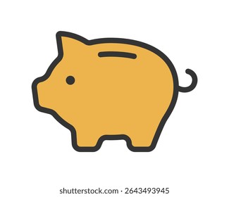 Cute Piggy Bank Icon – Yellow Flat Illustration for Saving, Finance, and Budget Concepts