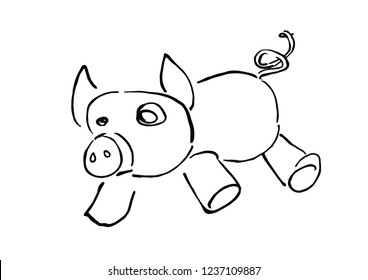 Cute piggy cartoon hand drawn line art
