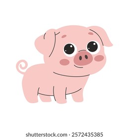 Cute piggy cartoon vector illustration isolated on a white background. Domestic Animal.Farm