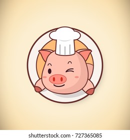 Cute piggy cook logo. Logo design, Vector illustration.