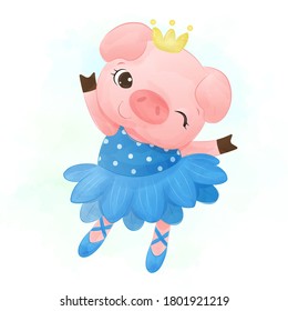 Cute piggy dancing like a ballerina