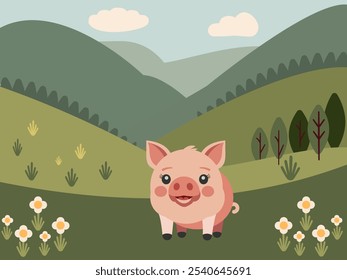 Cute piggy in the field