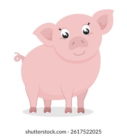 Cute piggy in flat style. Vector illustration on white background.